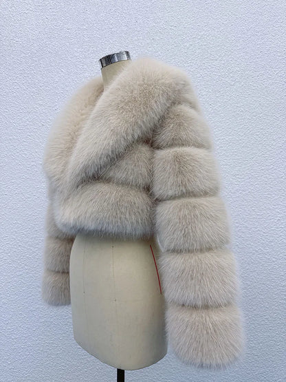 Cropped Faux Fur Coat for Women in Black
