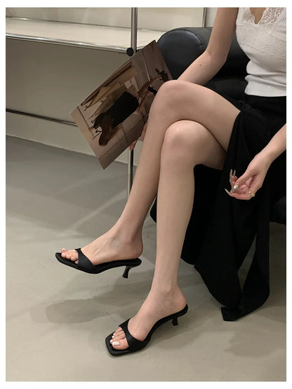 Thin High Heels Open Toe Slides Women Patent Leather Sandals