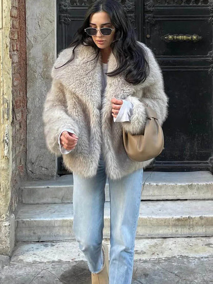 Cropped Faux Fur Jacket Coat for Women