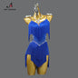 Latin Performance Dance Dress Women Blue Fringe Skirt