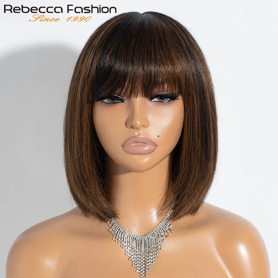 Straight Brazilian Human Hair Bob Wig With Bangs