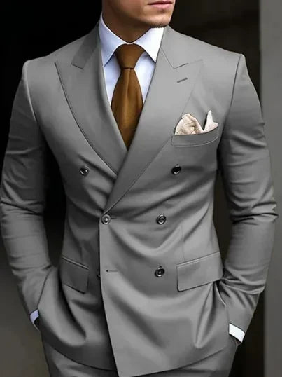 Brown Men's Slim Fit Double Breasted Suit Blazer
