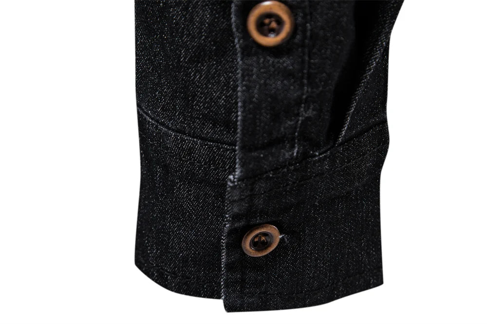 Elastic Cotton Denim Shirt Men Long Sleeve Casual