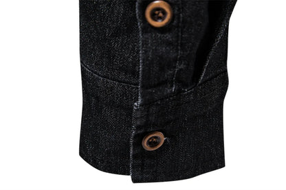 Elastic Cotton Denim Shirt Men Long Sleeve Casual