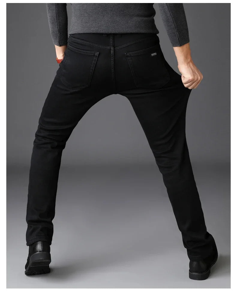 Men's Soft Stretch Black Denim Biker Jeans