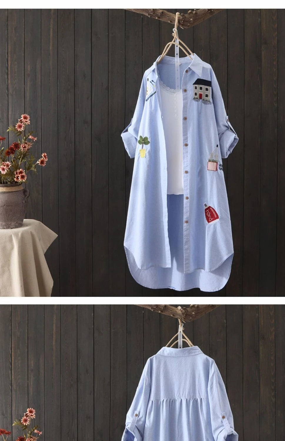 Women’s Loose White Cotton Embroidery Blouse