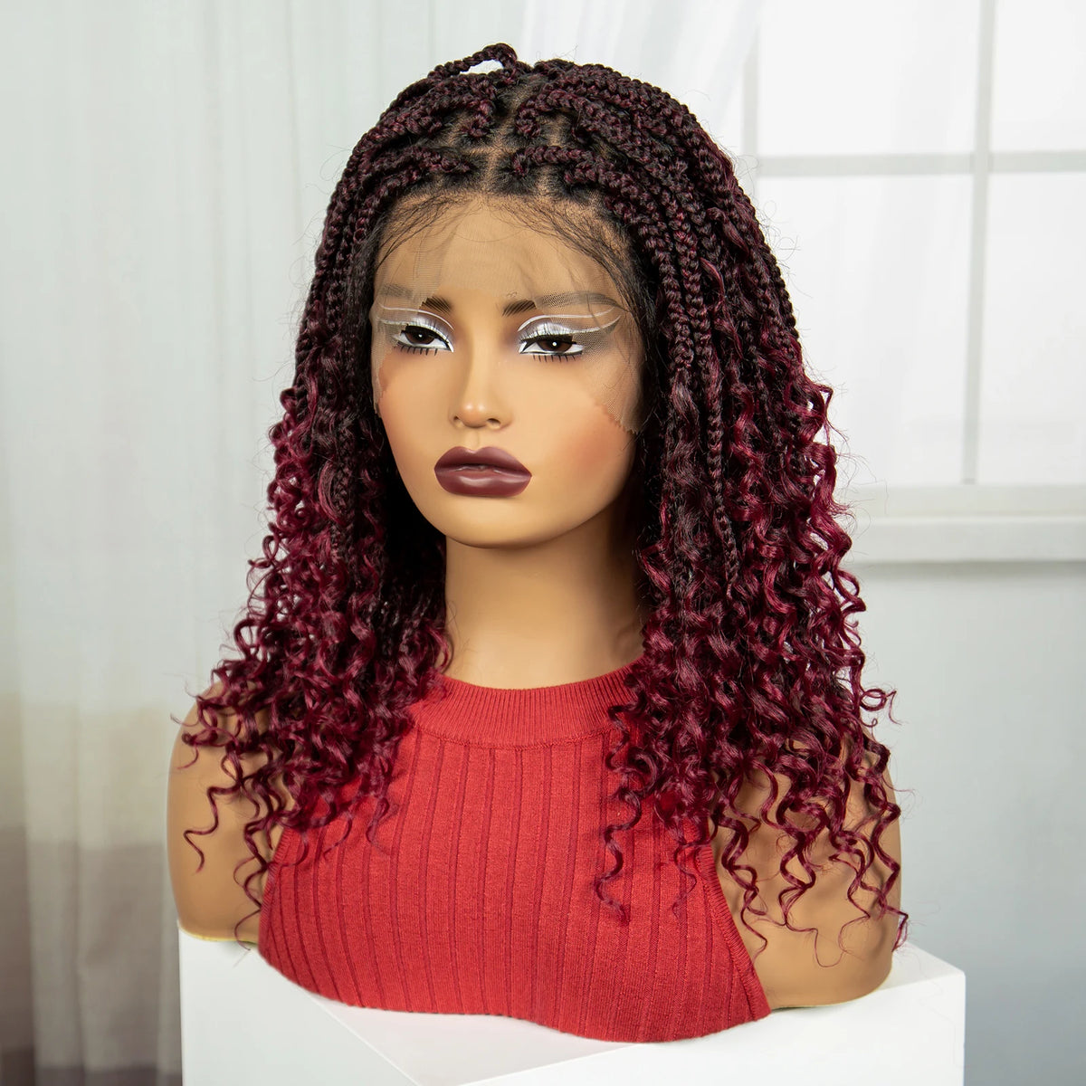 Knotless Box Braided Wigs with Curly Ends 16 Inches Synthetic