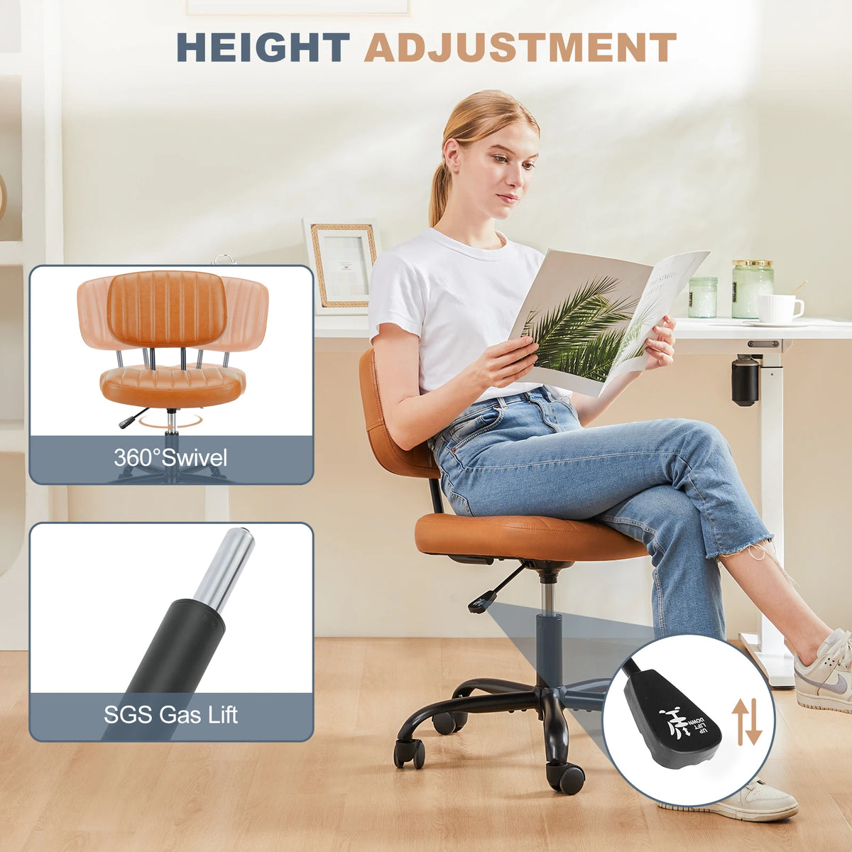 Height Adjustable PU Leather Office Desk Chair
