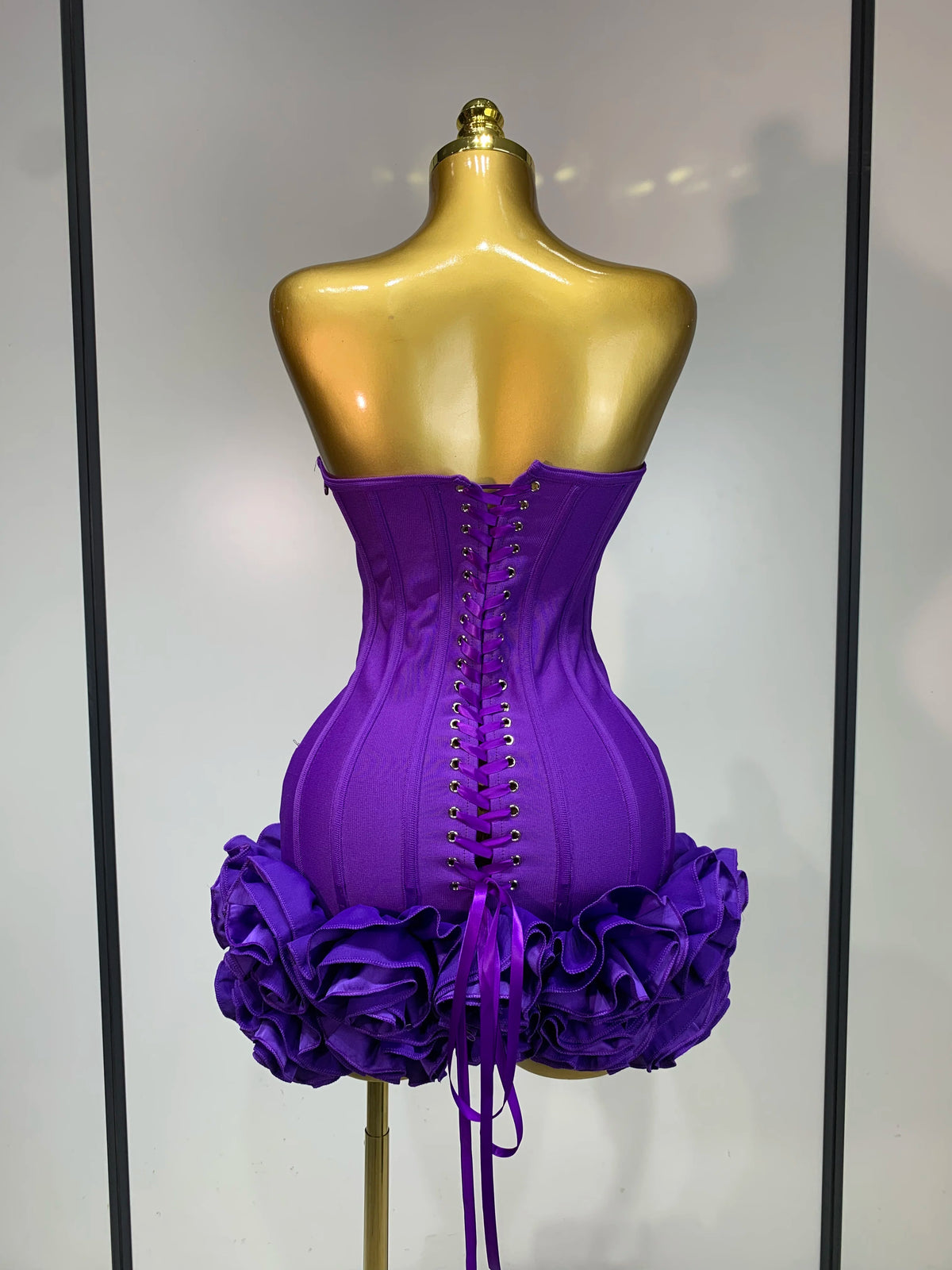 Women Strapless Backless Flower Embellished Mini Dress