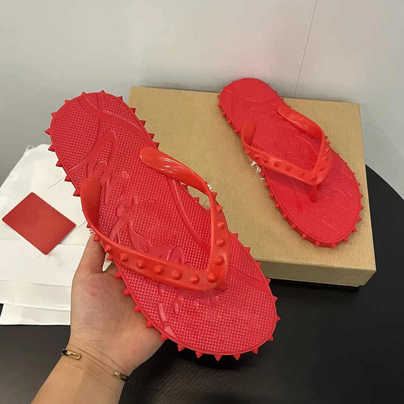 Men's Red Sole Leather Flip Flops Casual Sandals