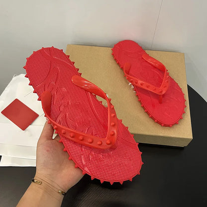 Men's Red Sole Leather Flip Flops Casual Sandals