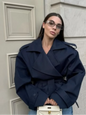 Khaki Long Color-block Stripe Trench Coat for Women