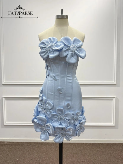 3D Floral Corset Mini Evening Dress with Rhinestones