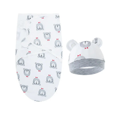 Cartoon Printed Cotton Baby Blanket Hat Set