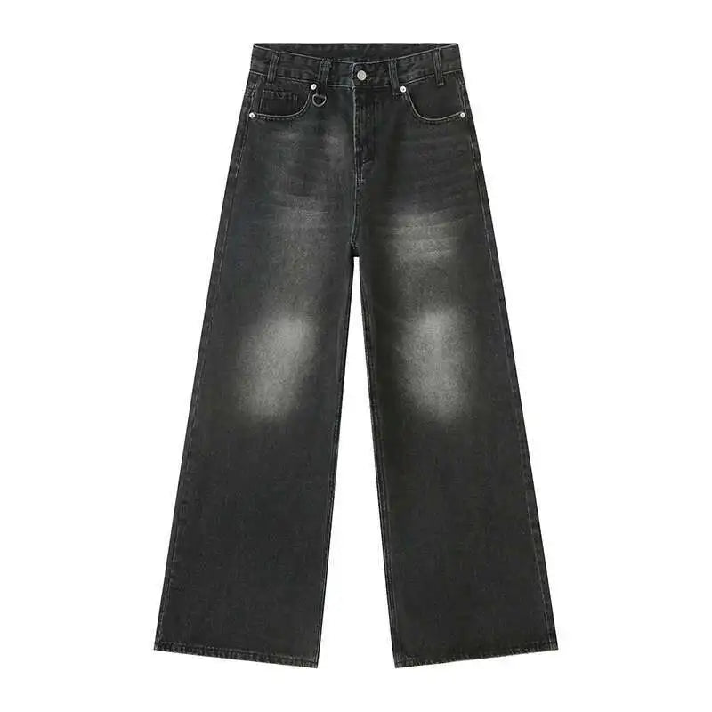 IEFB Vintage Camouflage Men's Loose Denim Jeans Old Blue