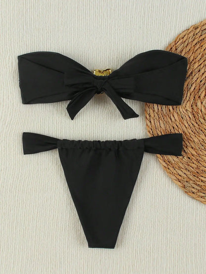 Bandeau Push-Up Bikini Set with Brazilian Thong