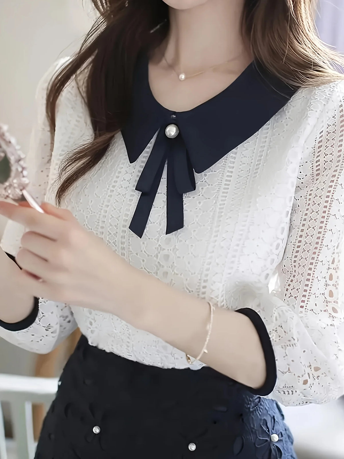 Lace Blouse with Peter Pan Collar for Women