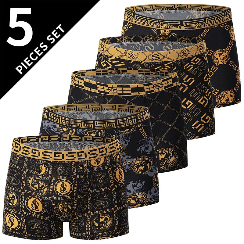 Men's Black Gold Printed Boxer Underwear 5/10 Pack