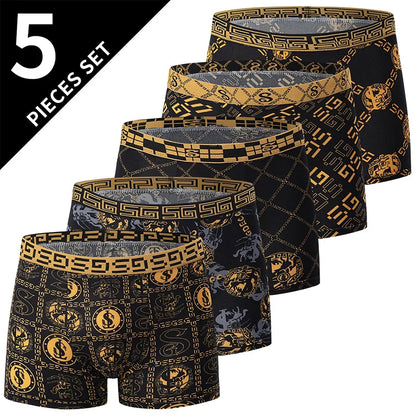 Men's Black Gold Printed Boxer Underwear 5/10 Pack