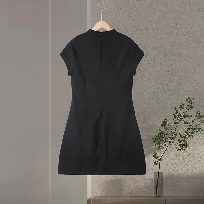 Hollow Out Polka Dot Women Dress with Zipper Closure