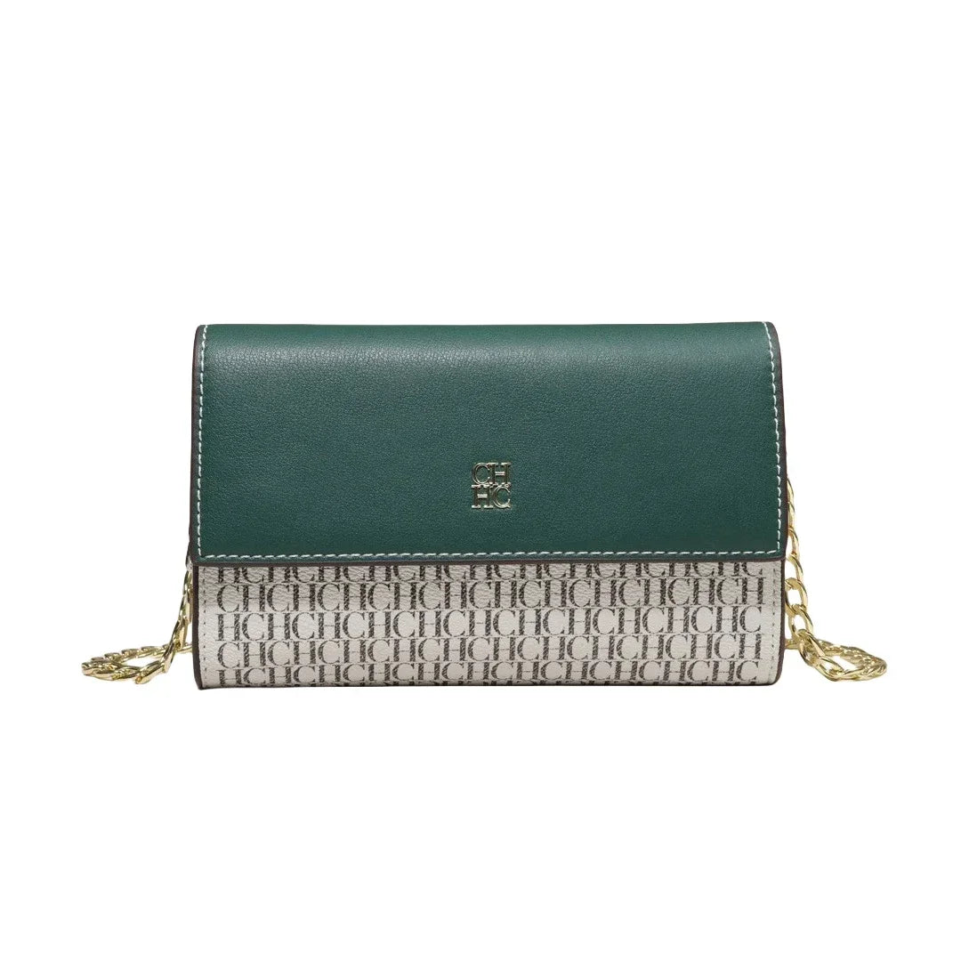 CH Women PU Leather Crossbody Bag with Metal Chain