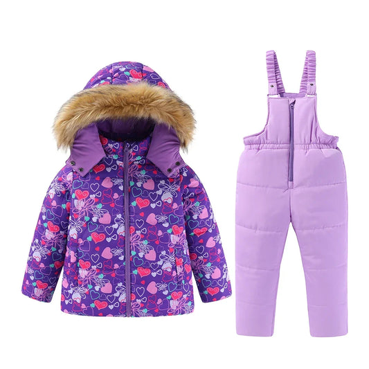 Kids Hooded Ski Suit Cotton Winter Outerwear