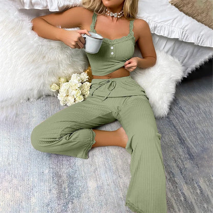 Women Autumn Pajama Set Sexy Sleepwear Trousers