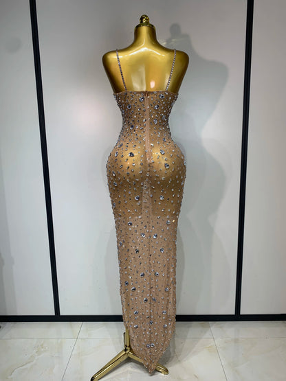 Luxury Rhinestone Mesh Bodycon Dress for Women