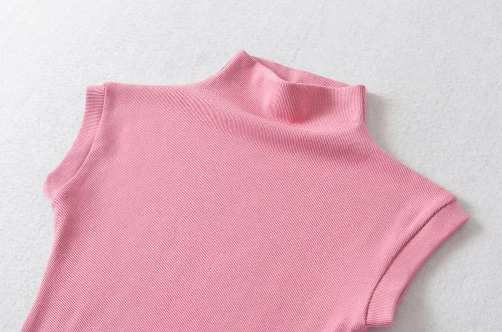Women Summer Turtleneck Sleeveless Slim Fit Top
