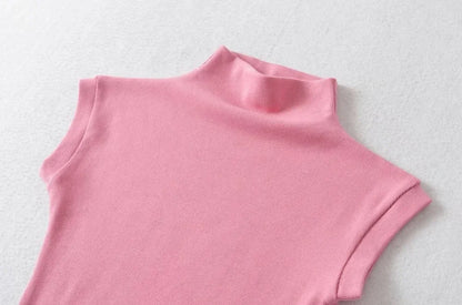 Women Summer Turtleneck Sleeveless Slim Fit Top