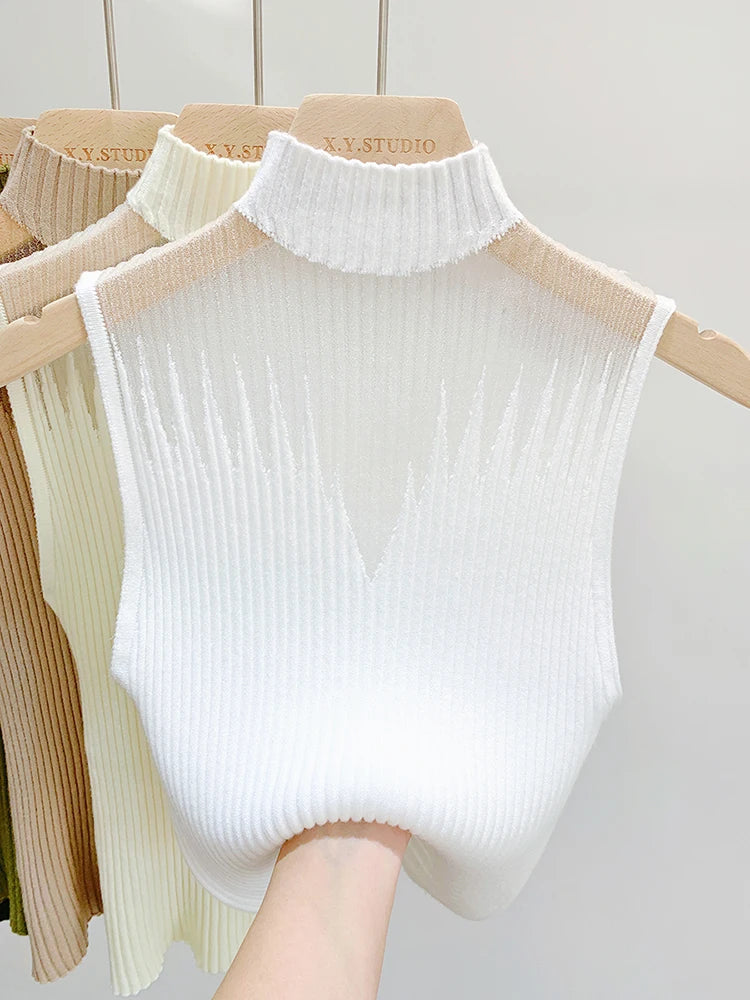 Mesh Knitted Tank Top Women Sleeveless Chic Cut Out