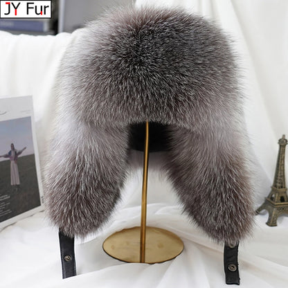 Men's Real Silver Fox Fur Bomber Hat