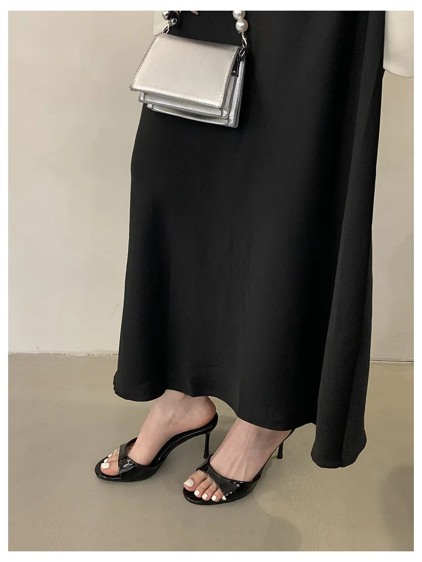 Thin High Heels Open Toe Slides Women Patent Leather Sandals
