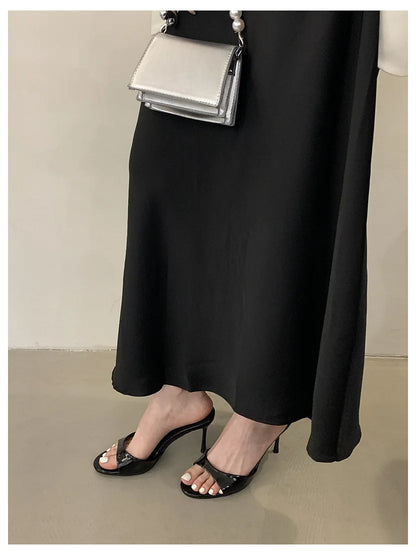 Thin High Heels Open Toe Slides Women Patent Leather Sandals