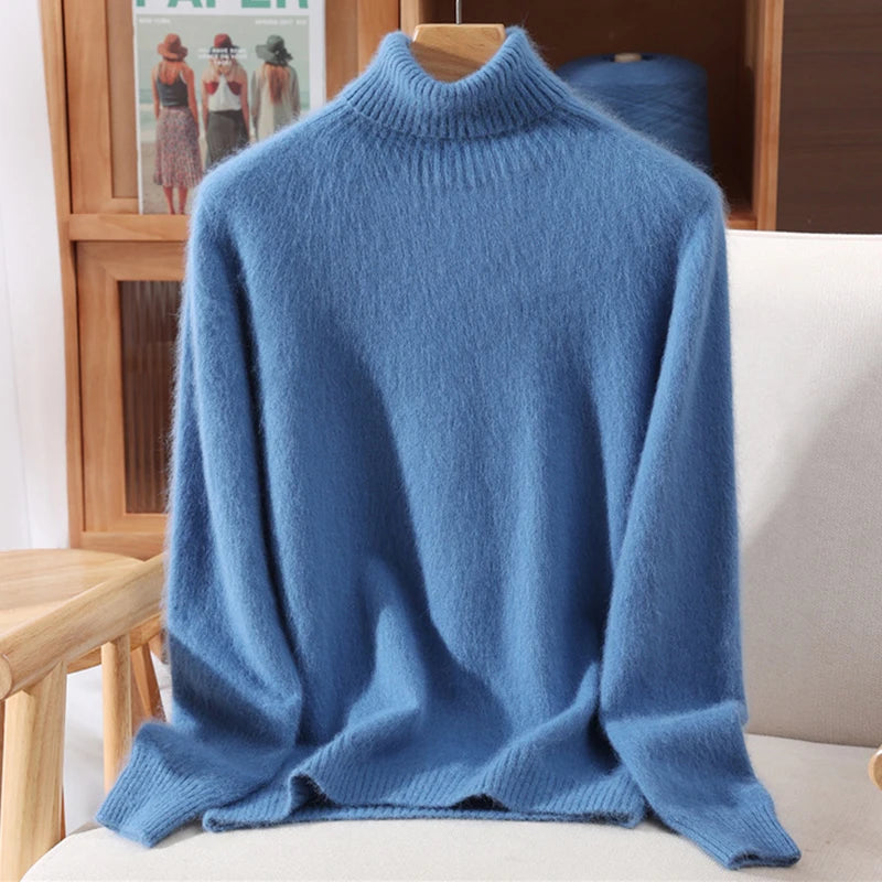 Mink Fur High Collar Pullover Sweater for Women