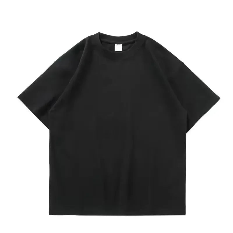 Black White Cotton T-Shirt Heavy-Duty Short Sleeves