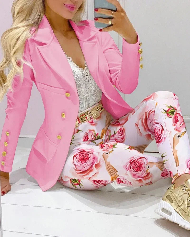 Paisley Butterfly Blazer Suit and Pants Set for Women