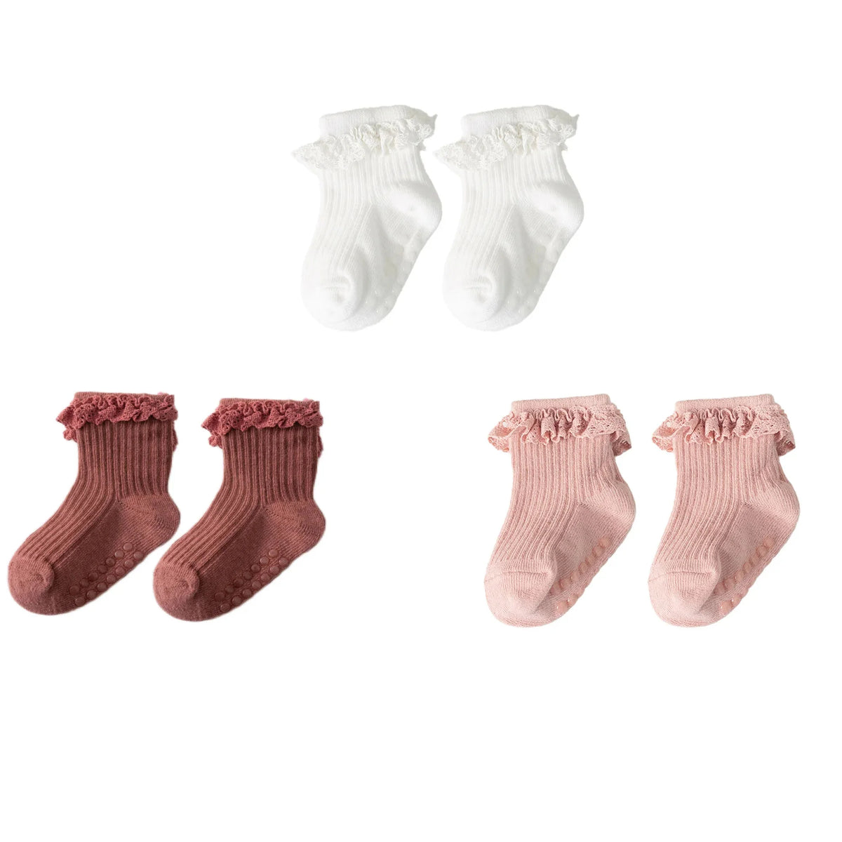Cotton Lace Socks for Toddler Girls Non-slip Half Knee