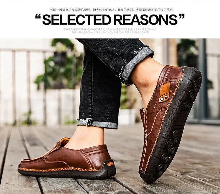 Men's Genuine Leather Slip-On Loafers Casual Shoes
