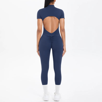 Backless Bodycon Scrunch Jumpsuit for Women Yoga Fitness