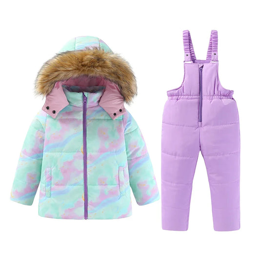 Kids Hooded Ski Suit Cotton Winter Outerwear