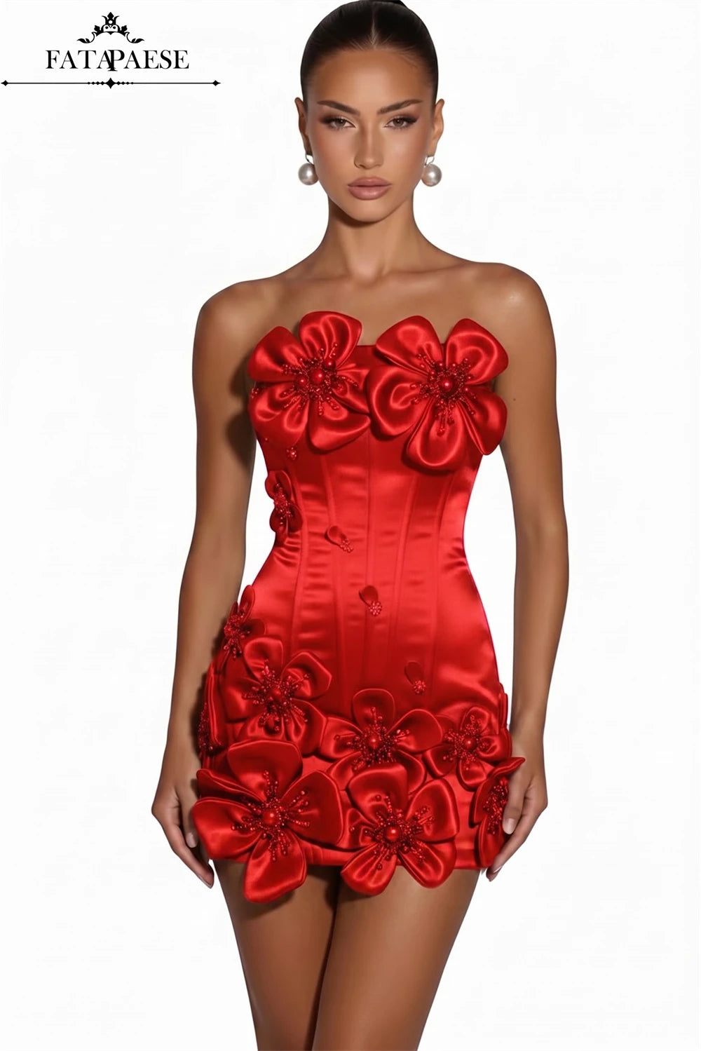 3D Floral Corset Mini Evening Dress with Rhinestones