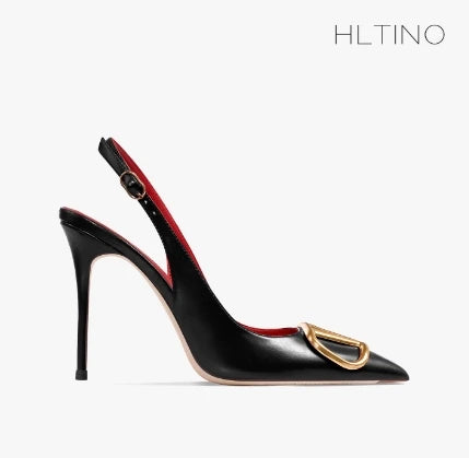 Black Slingback Sandals for Women with High Heels