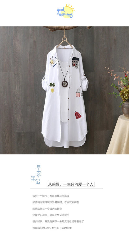 Women’s Loose White Cotton Embroidery Blouse
