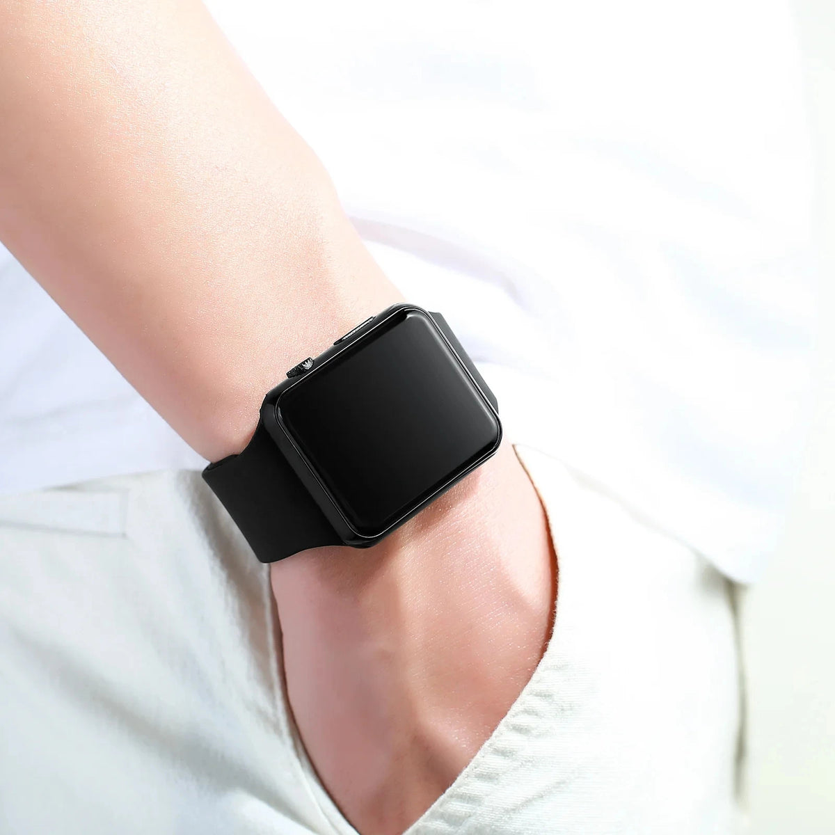 Digital LED Watch for Men Women Black Rubber Strap