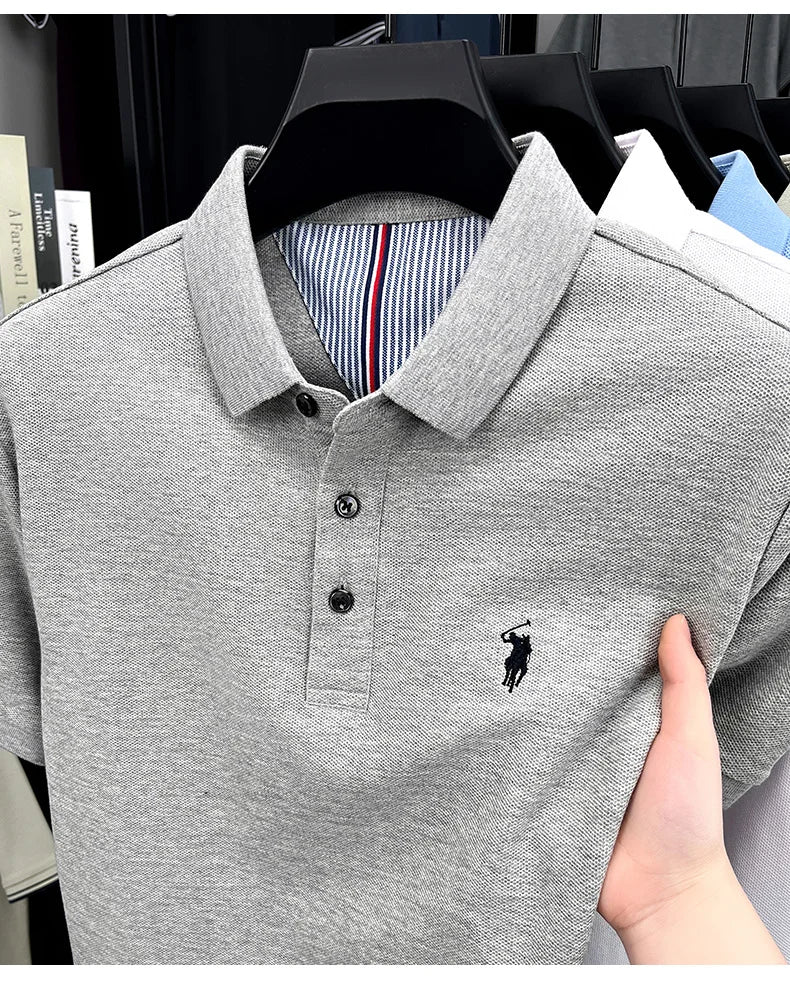 Men's Short Sleeve Cotton Polo Shirt with Embroidery