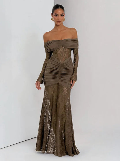 Deep V Hollow Backless Chiffon Maxi Party Dress