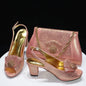 Golden Wedding Shoes And Bag Set With Diamond Decoration