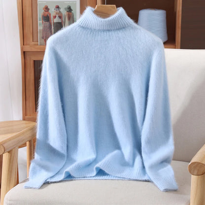 Mink Fur High Collar Pullover Sweater for Women
