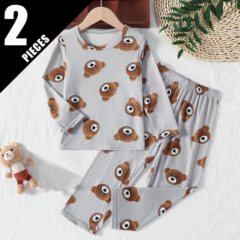 Children's Casual Joker Bear Print Pajama Set